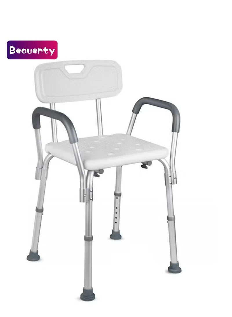 بيوينتي كرسي استحمام لكبار السن مزود بمسند ظهر وذراعين، مقعد دش، مساعد استحمام، كرسي مرحاض من سبائك الألومنيوم المضاد للانزلاق، مع قضيب مساعد بالامتصاص المناسب للتقدم في العمر - Image 1